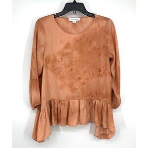 Madison Grey Top Tie Dye 3/4 Sleeve Peplum Ruffle Blouse